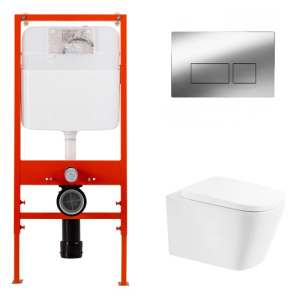 Комплект BelBagno 3в1: Инсталляция BB026 + Унитаз подвесной BB120CHR + Кнопка смыва BB041CR хром